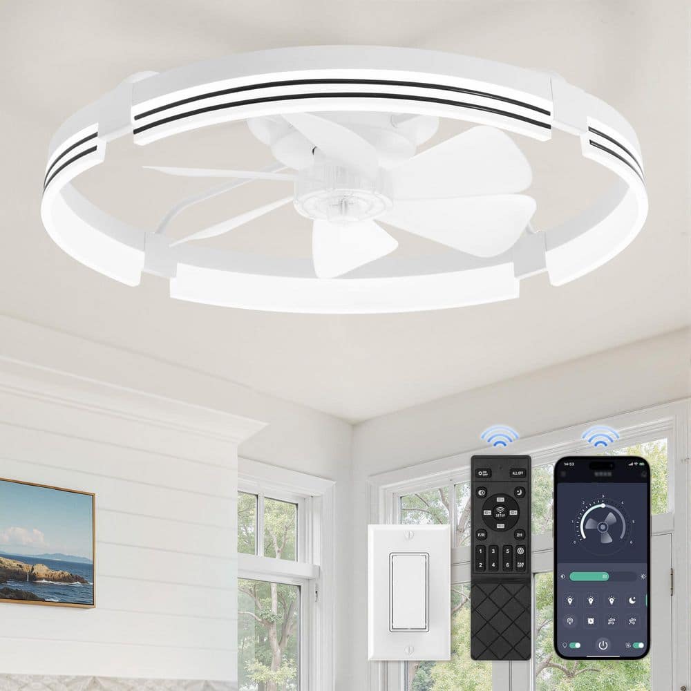 24 in. indoor White Dimmable LED Flush Mount Low Profile Ceiling Fan with Light and Remote Control Included for Bedroom price history on PriceWatchPro
