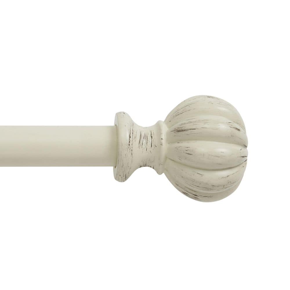 Antique White Adjustable Decorative Curtain Rod with Finials, 48-86 Inch