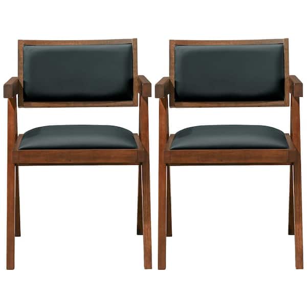 Ashcroft Furniture Co Madison Black Vegan Leather Side Chair Set of 2