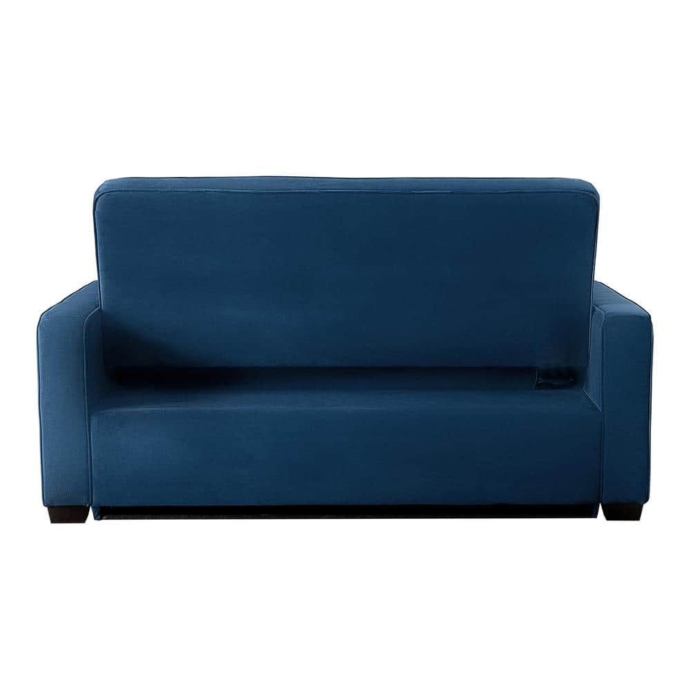 Navy Blue Tufted Queen Size Convertible Sofa with Wood Frame