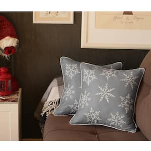 Charlie Set of 2-Gray and White Snowflakes Throw Pillows 1 in. x 18 in.