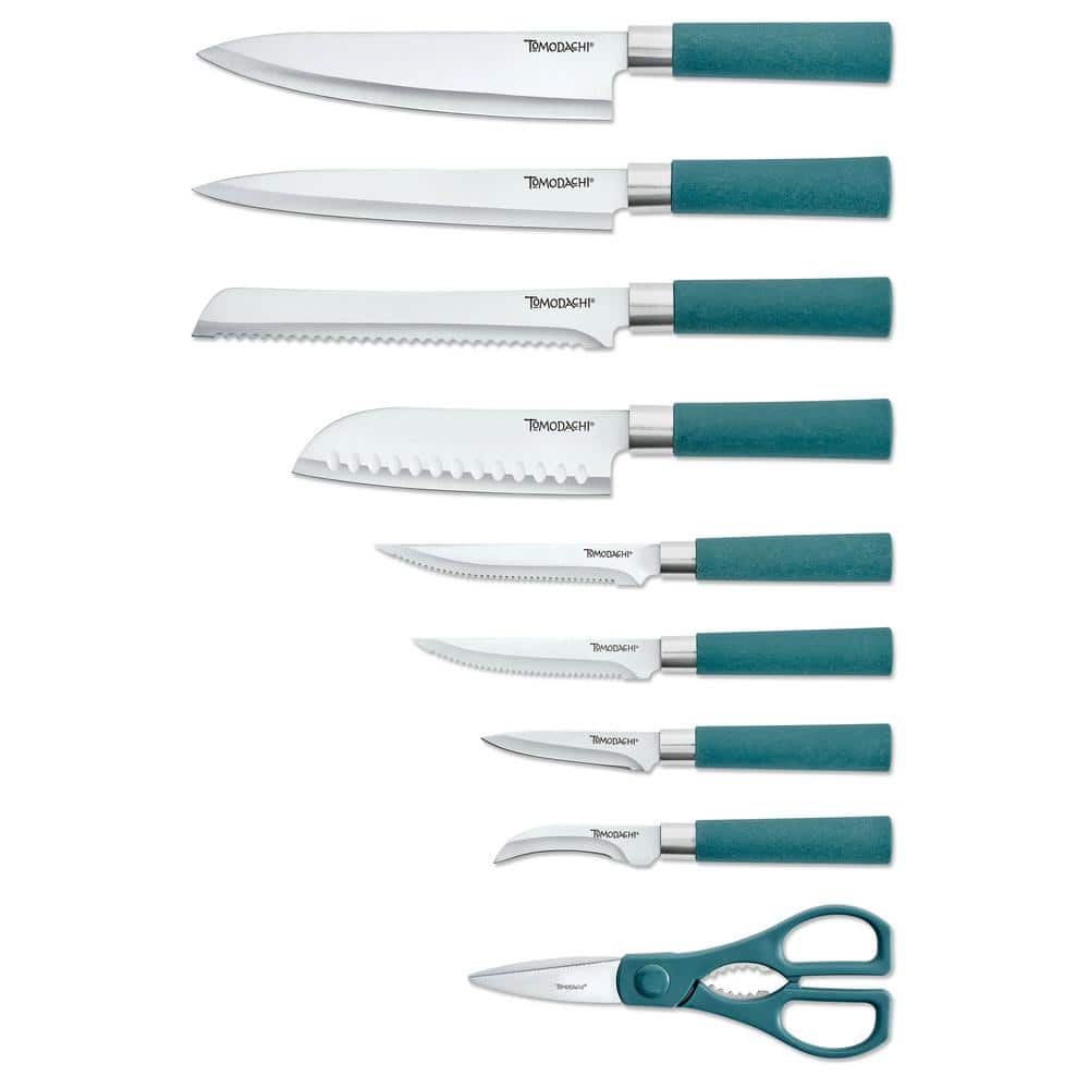 Haruto 15-Piece Turquoise Stainless Steel Knife Set with Block