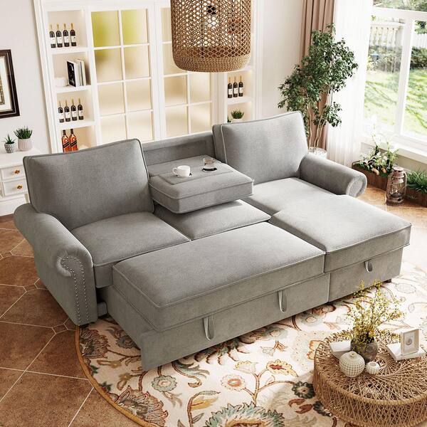 Harper & Bright Designs 95 in. Rolled Arm Polyester with Storage