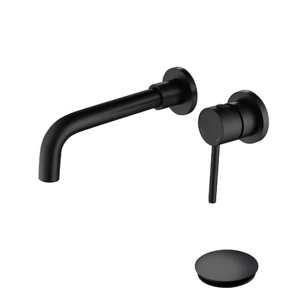 Tahanbath Wall Mounted Bathroom Sink Single Lever Handle Faucet with Pop-Up Drain (No Overflow)
