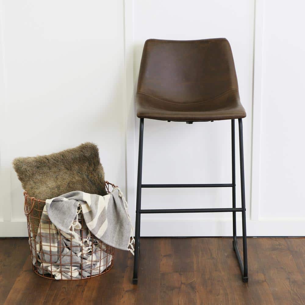 Modern 26" Brown Faux Leather Counter Stool with Metal Legs