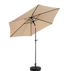 9 ft. Steel Market Crank and Push Button Tilt Patio Umbrella in Khaki