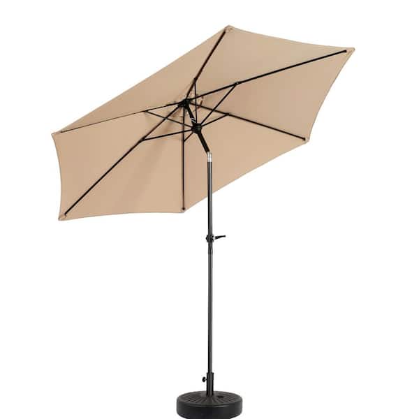 Tatayosi 9 ft. Steel Market Crank and Push Button Tilt Patio Umbrella in Khaki