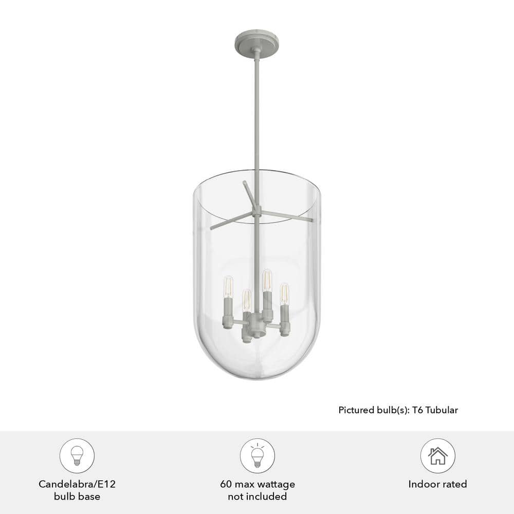 Brushed Nickel 4-Light Clear Glass Pendant