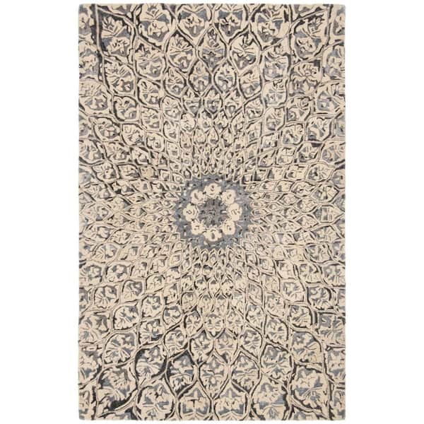 Allure 5 ft. x 8 ft. Ivory/Charcoal Radial Floral Area Rug