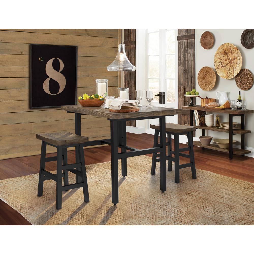 Pomona Reclaimed Wood 26" Black Metal Leg Saddle Barstool