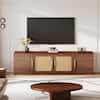 BYBLIGHT Walnut TV Stand Fits TVs up to 80 in. Mid Century Modern TV Console with 6-Tier Storage Shelf for Living Room BB-HL0157x-SJH