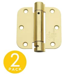 3.5 in. x 3.5 in. Satin Brass Full Mortise Spring Squared Hinge with Non-Removable Pin - Set of 2