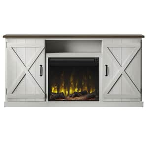 63.38 in. Freestanding Wooden Electric Fireplace TV Stand in Old Wood White