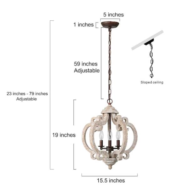 LNC Wood Caged Chandelier, 3-Light Lantern Brown Round