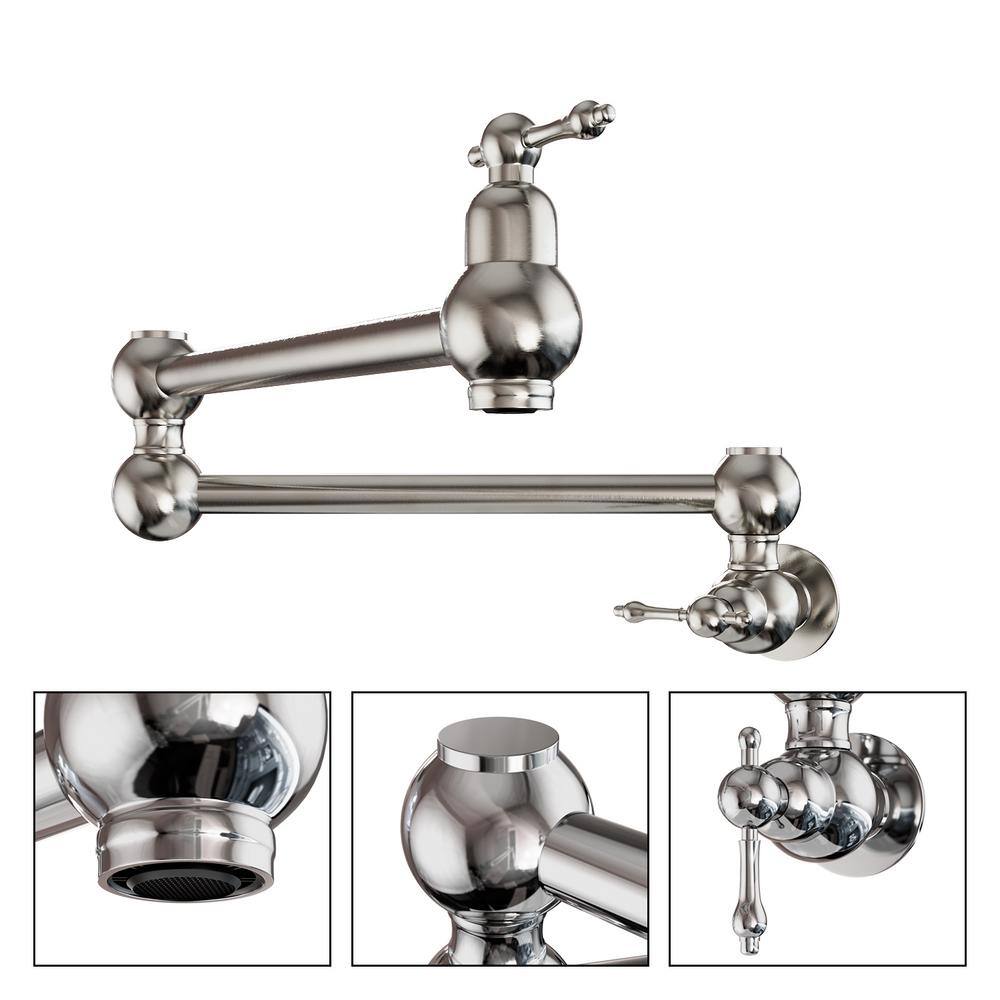 Chrome Wall-Mount Pot Filler Faucet with Dual Swing Arms