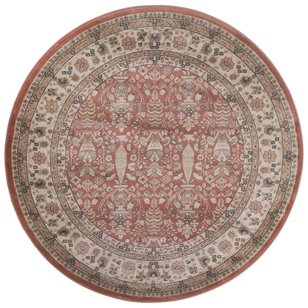 Unbranded Garda Terracotta 5 ft. Round Traditional Oriental Floral Area Rug