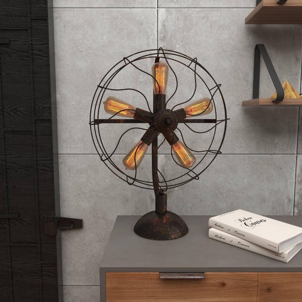 Bronze Vintage Fan Shape 5 Light Industrial Nightstand Lamp