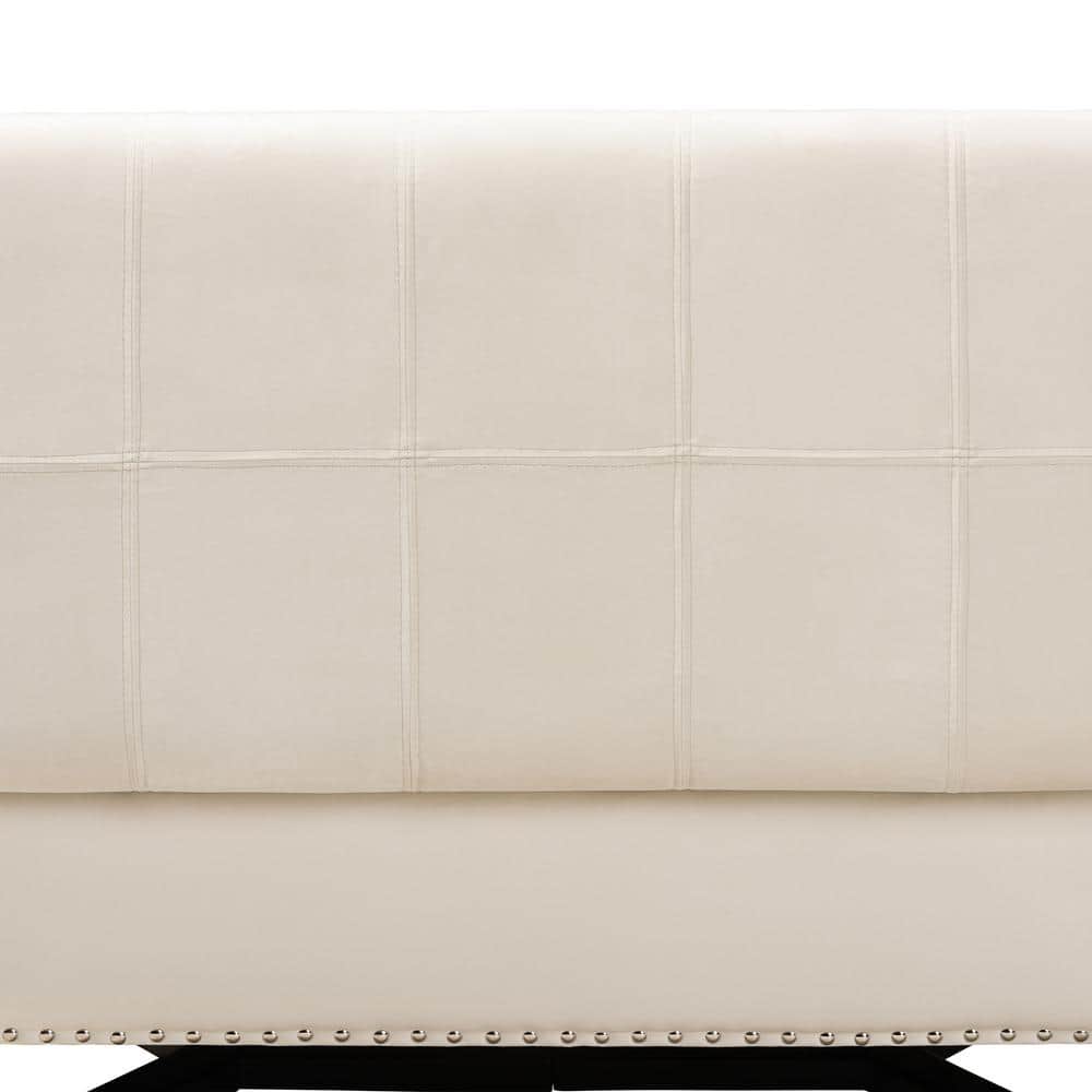Esther Beige Velvet and Dark Brown Wood Tufted Storage Ottoman