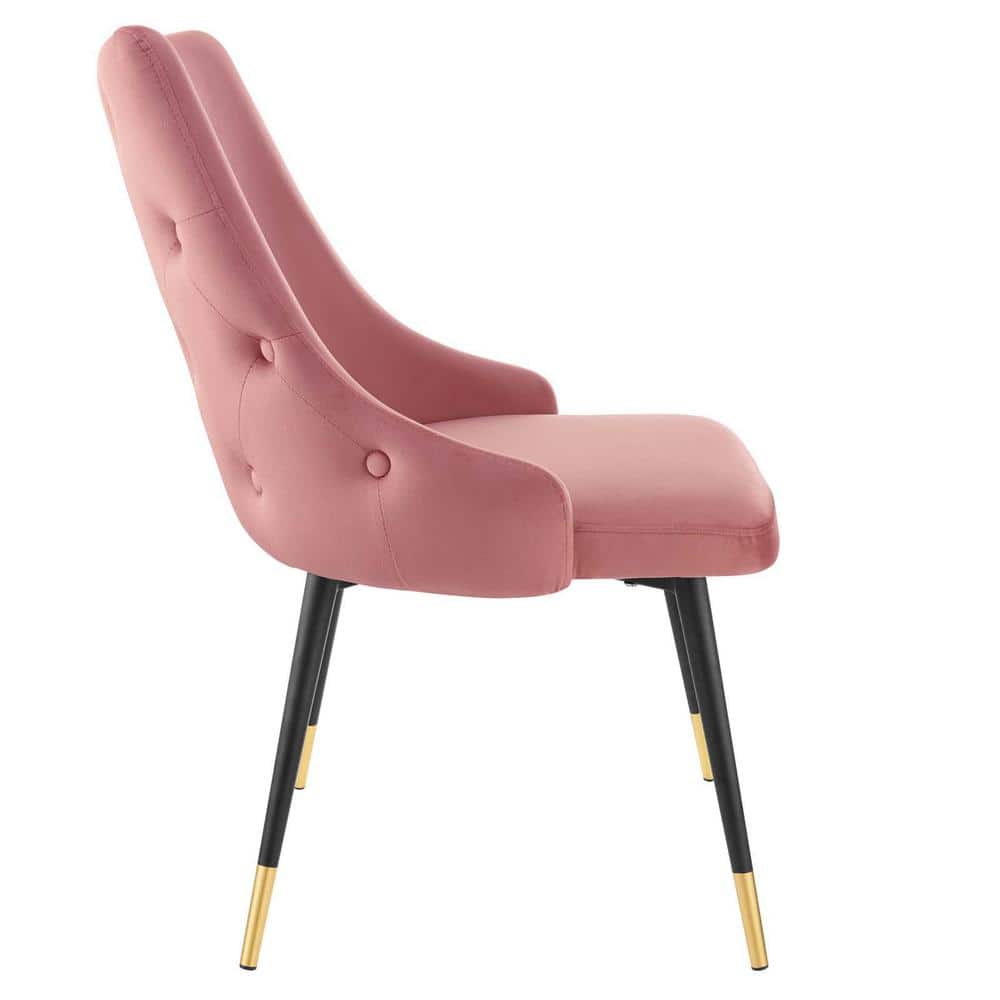Dusty Rose Velvet Tufted Dining Side Chair with Metal Legs