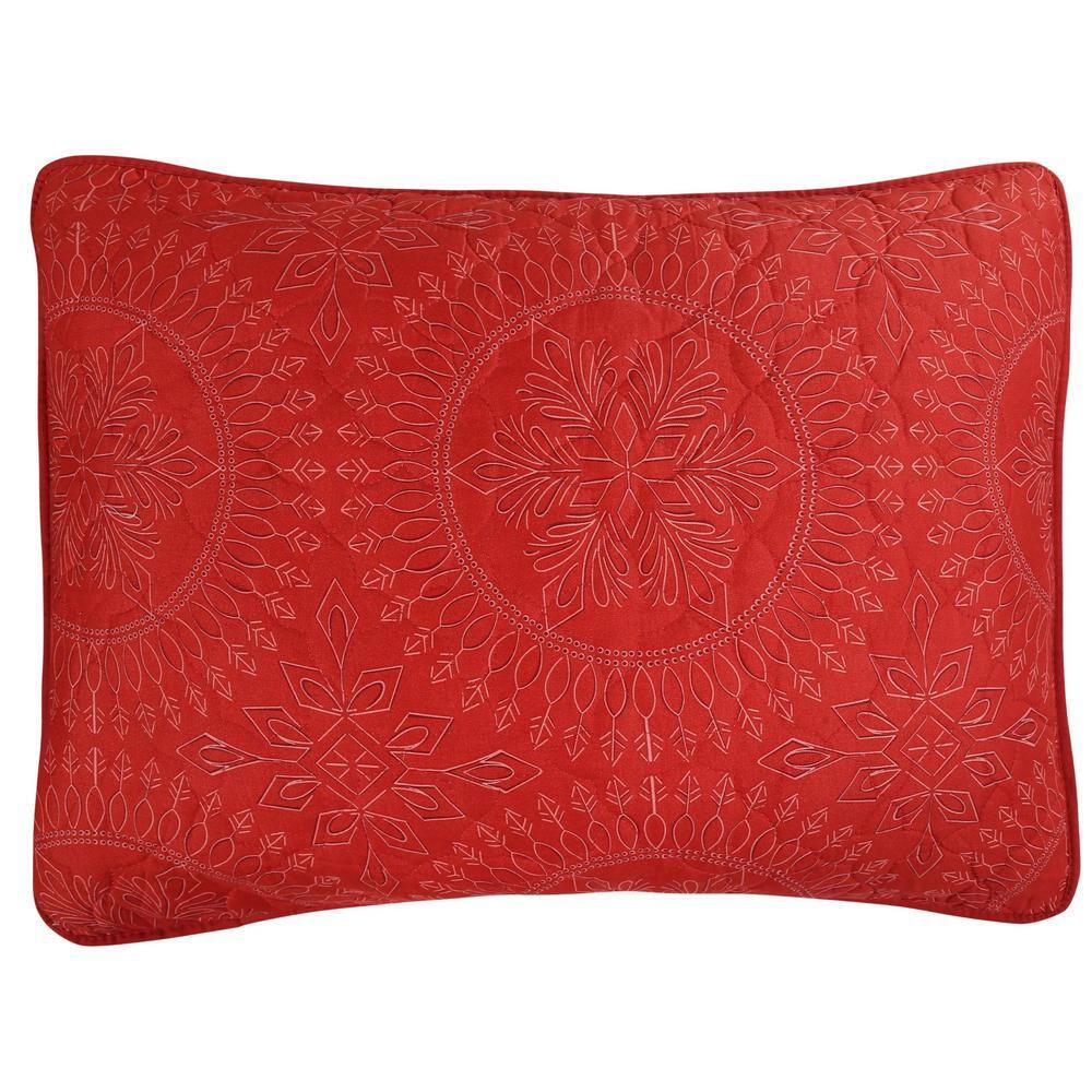 Queen Red Reversible Medallion Quilt Bedspread Set