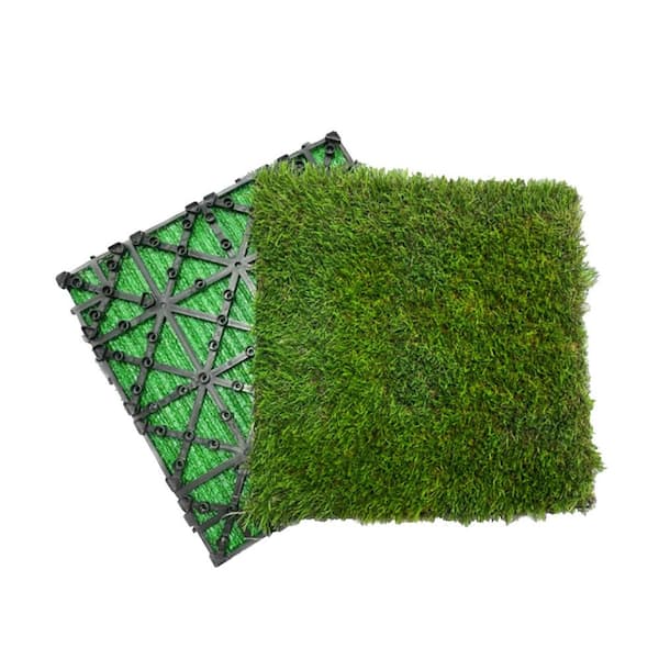 Jushua 35-Pieces 12 in. x 12 in. Artificial Grass Green Flooring Decor, Turf Tiles Interlocking, Fake Grass Tiles Self-Draining