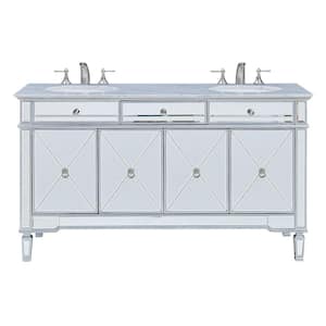 Simply Living 60 in. W x 21 in. D x 35 in. H Bath Vanity in Clear Mirror with Carrara White Marble Top