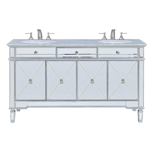 Unbranded Timeless Home 60 in. W Double Bathroom Vanity in Clear Mirror with Vanity Top in White with White Basin
