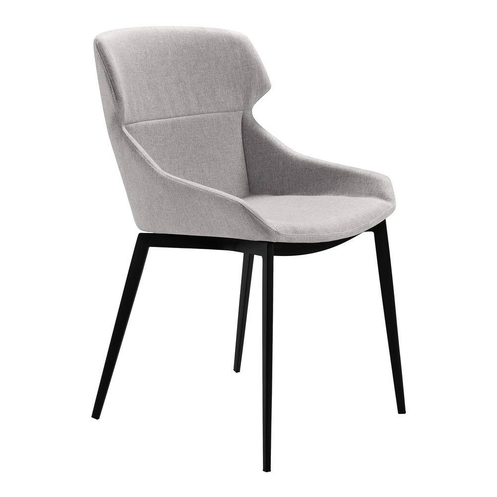 High-Back Matte Black Metal Side Chair with Gray Upholstery