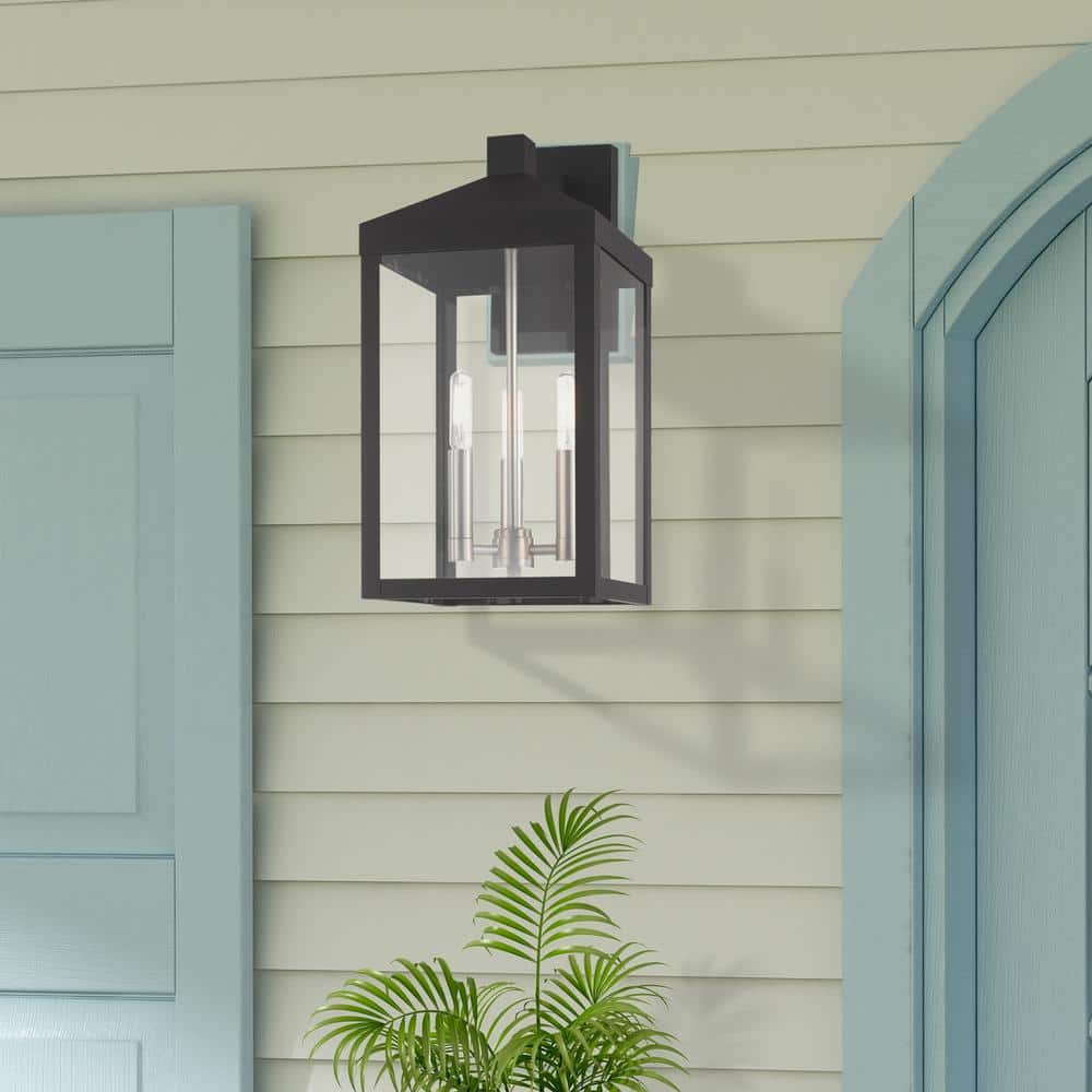 Elegant Black Lantern Outdoor Wall Light with Clear Glass Panels