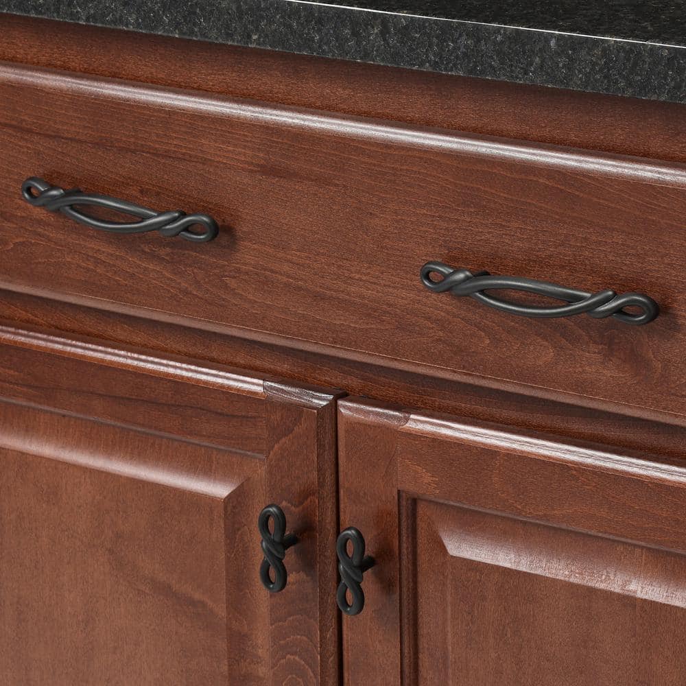 Black Iron Oval Designer Cabinet Knob with Mounting Hardware