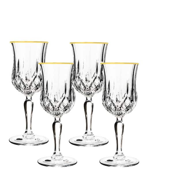 Lorren Home Trends Opera Gold Collection Set of 4 Crystal Wine Glass with Gold Rim