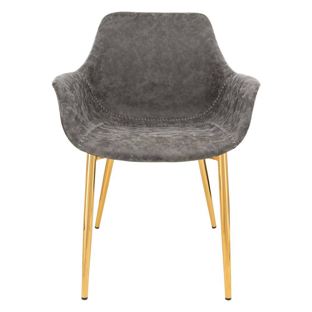 Mid Century Modern Gray Leather Armchair with Gold Metal Legs