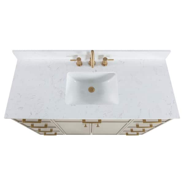 Marcote 48 in W x 20 in D x 35 in H Single Sink Bath Vanity in Greige With Engineered Volakas Marble Vanity Top