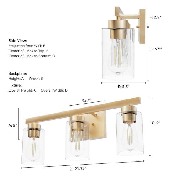 Hunter - Hartland 13 in. 3-Light Alturas Gold Vanity Light with Clear Seeded Glass Shades
