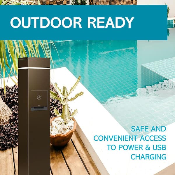 Wiremold Outdoor Weatherproof Charging Station 2-Gang, 1 GFCI Outlet and 1 4-Port USB Outlet plus Accent Light, Bronze