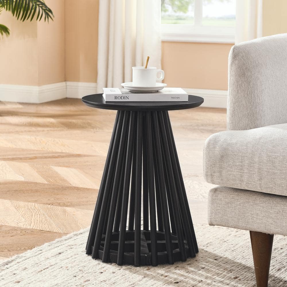 15.75 in. Black Round Wood Coffee Table, Simple Coffee Table, Solid Wood Co