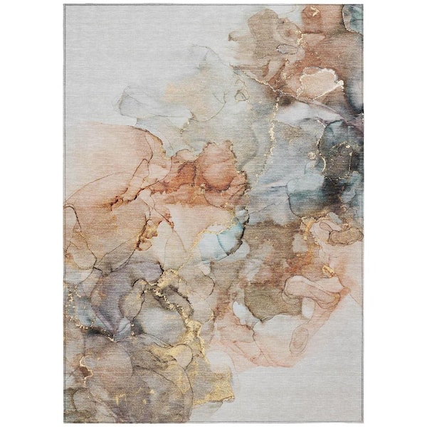 HomeRoots Beige 5 ft. x 8 ft. Woven Abstract Polyester Rectangle Indoor/Outdoor Area Rug