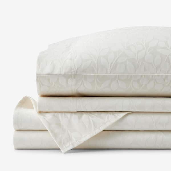 Legends Hotel Jacquard Leaf Ivory Wrinkle-Free Supima Cotton King Sheet Set
