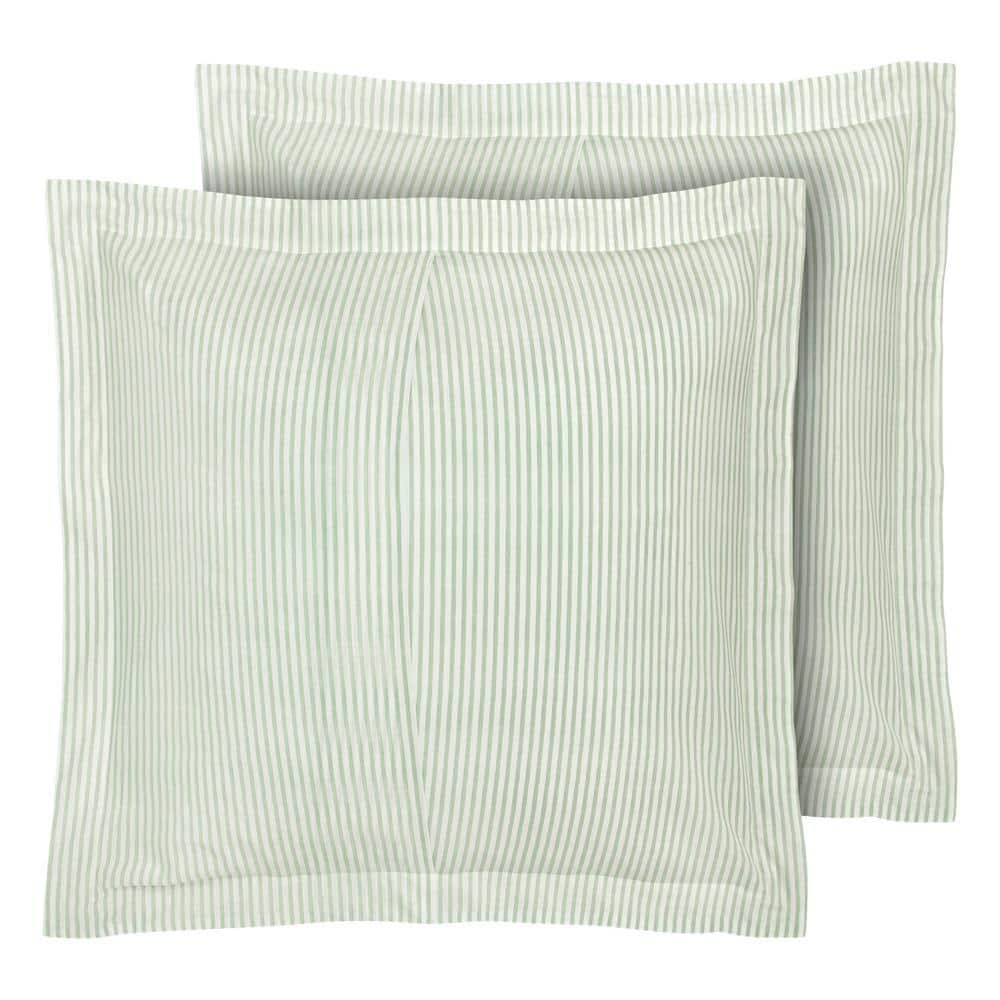 Green Ticking Stripe Cotton Euro Sham Set