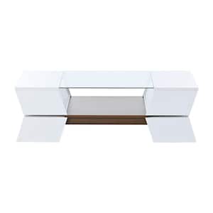 44.8 in. Modern White Rectangle Glass Double Layer Coffee Table