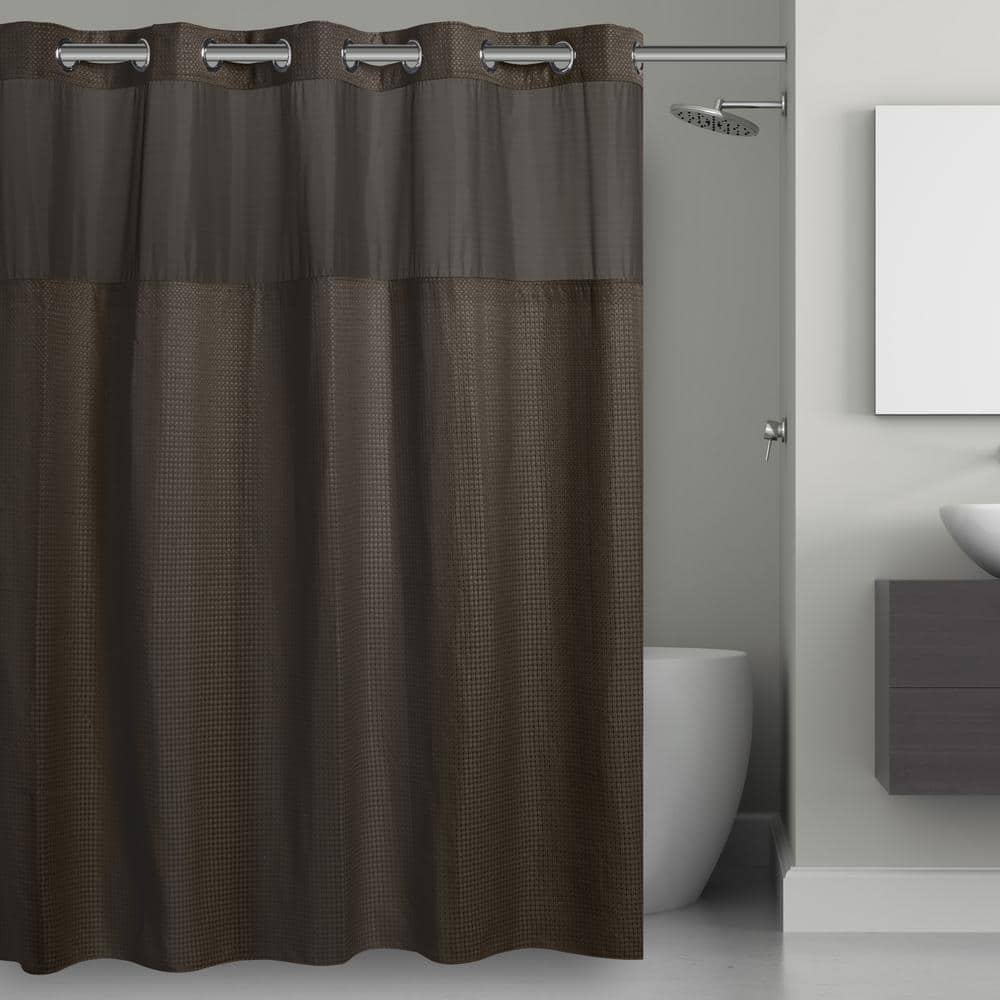 HOOKLESS Waffle 71 in. W x 74 in. L Polyester Shower Curtain in Graphite Grey RBH52MY905 The
