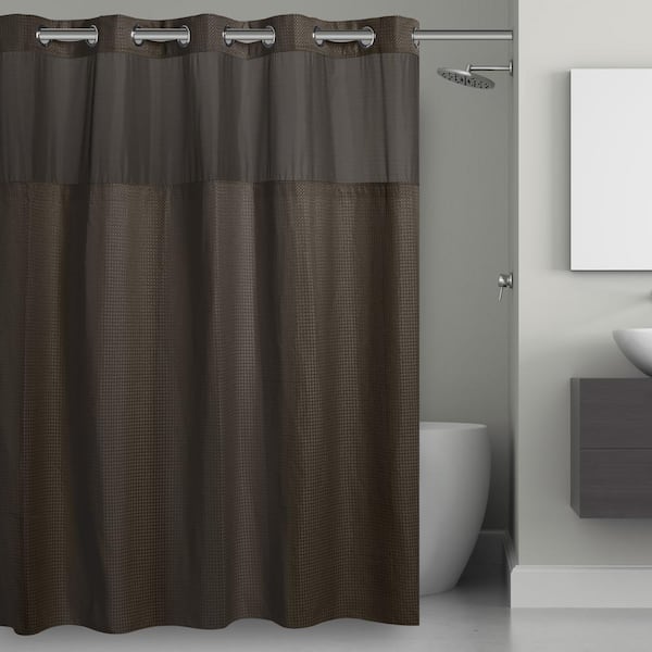 HOOKLESS Waffle 71 in. W x 74 in. L Polyester Shower Curtain in Graphite Grey