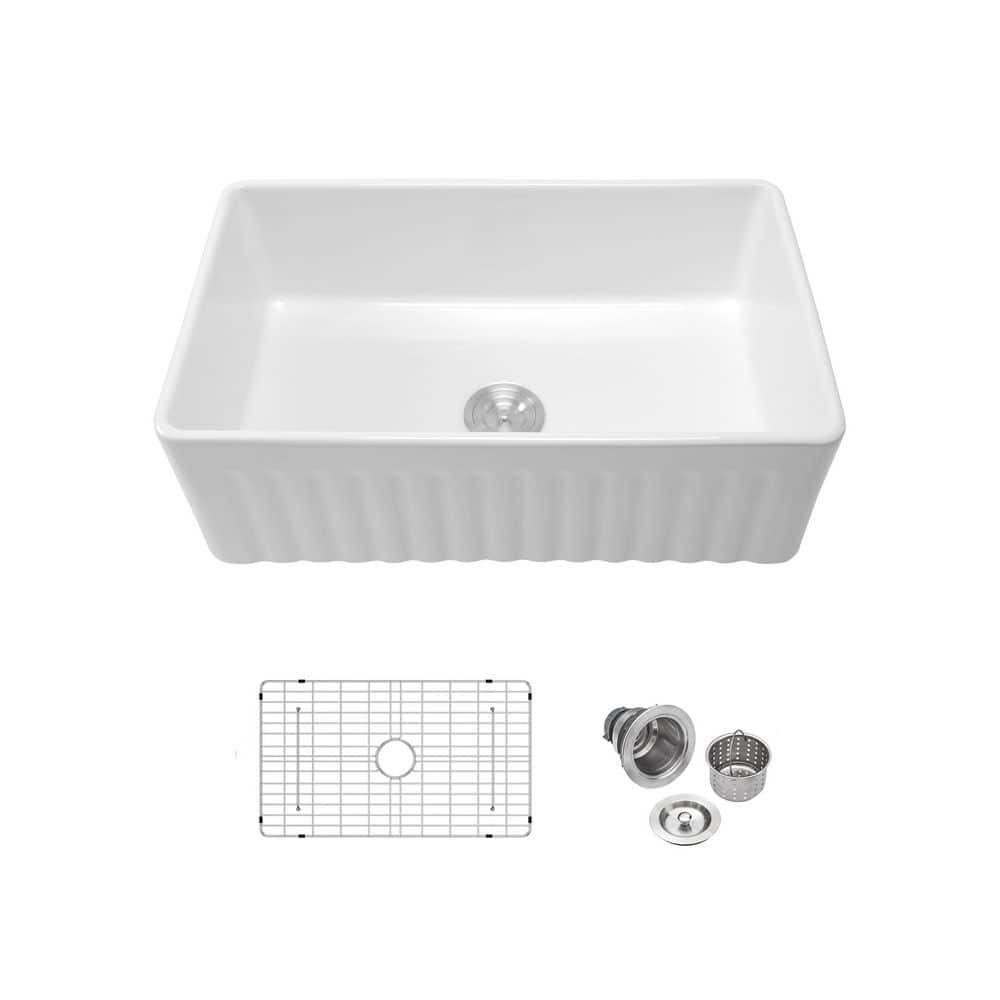 33 in. Drop-in Single Bowl 16 Gauge White Ceramic Kitchen Sink and Drain price history on PriceWatchPro