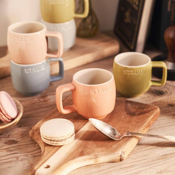 staub Ceramic Dinnerware 6-Pieces 3.5 oz. Espresso Cups Pink Blue