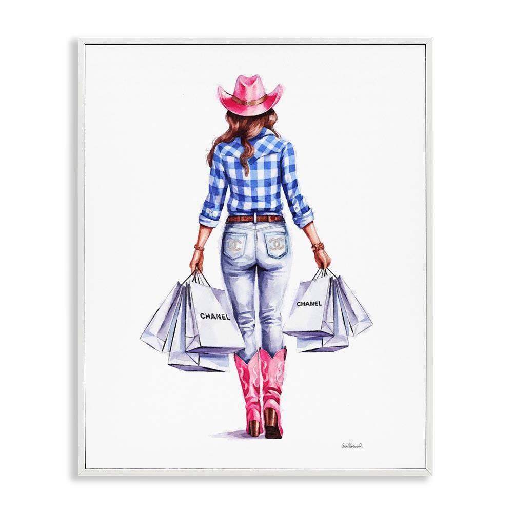 Cowgirl and Shopping Bags by Amanda Greenwood White Framed People Giclee Art Print 14 in. x 11 in. price history on PriceWatchPro
