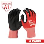 Large Red Nitrile Level 1 Cut Resistant Dipped Work Gloves (4-Pack)