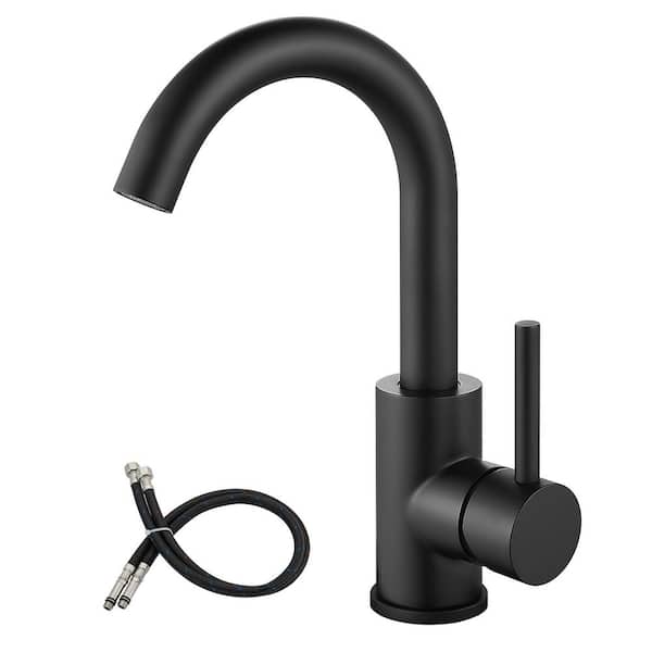 PICTURESQUE CENDU LLC Single Handle Single Hole Bathroom Faucet with Water Supply Lines in Matte Black