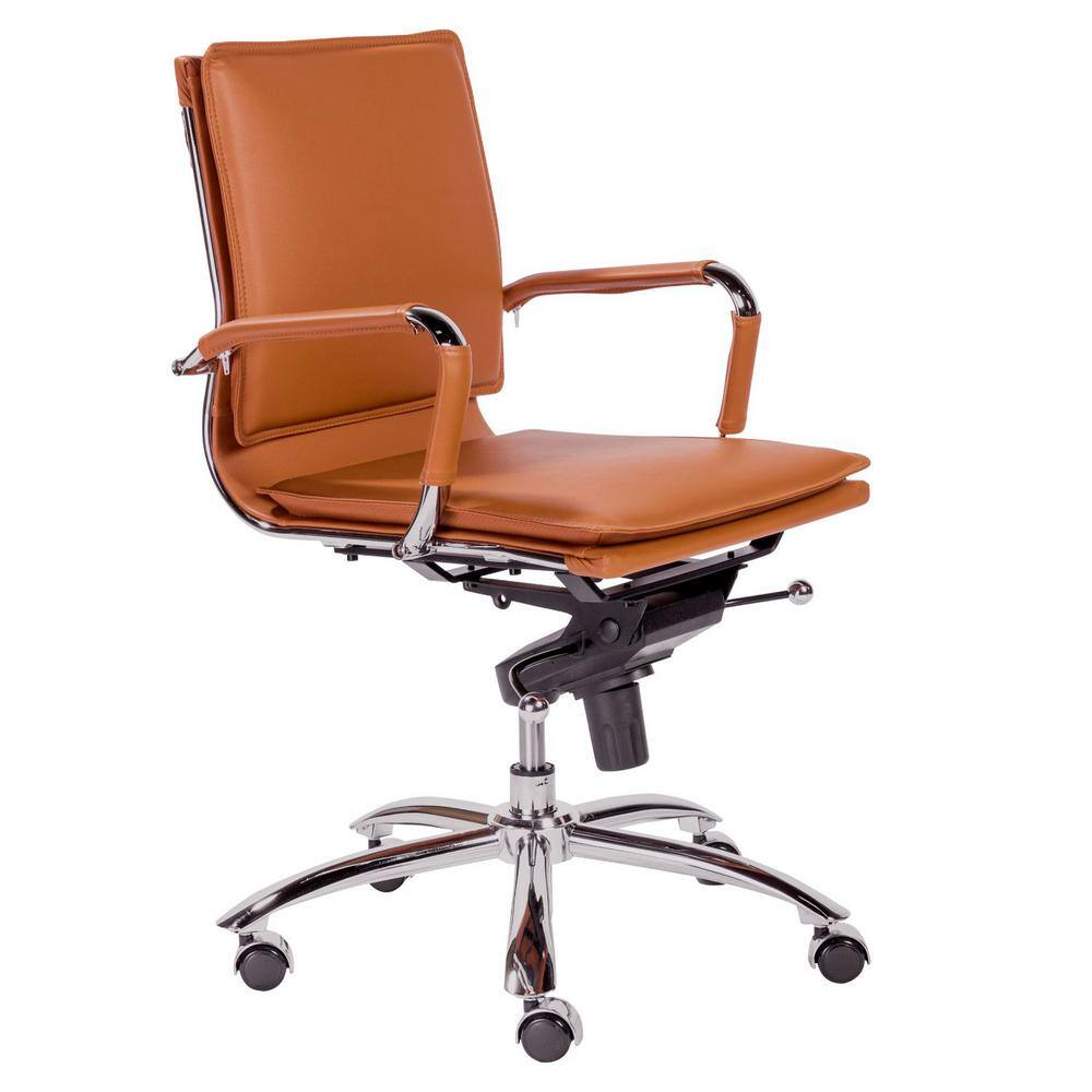 Contemporary Low Back Swivel Task Chair in Brown Leatherette