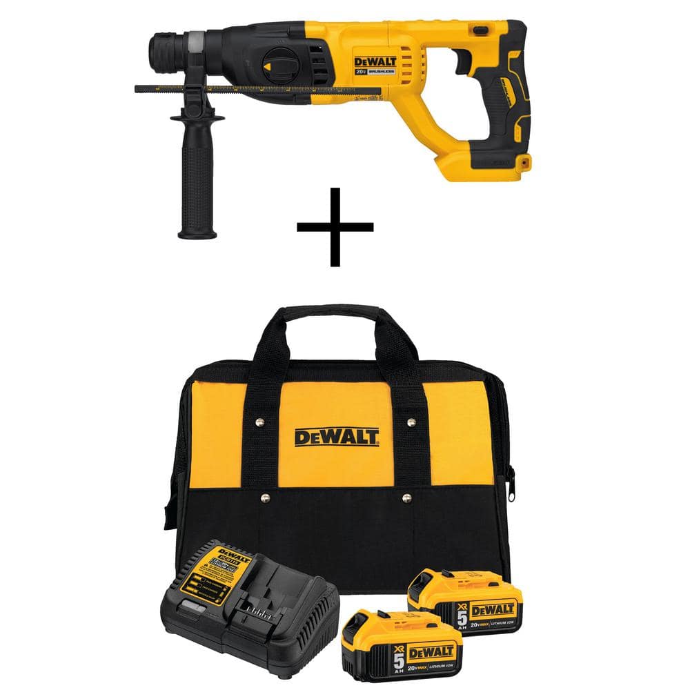 DEWALT 20V MAX Cordless Brushless 1 in. SDS Plus D-Handle Rotary Hammer, (2) 20V XR Lithium-Ion 5.0Ah Batteries, and Charger -  DCB2052CKW133