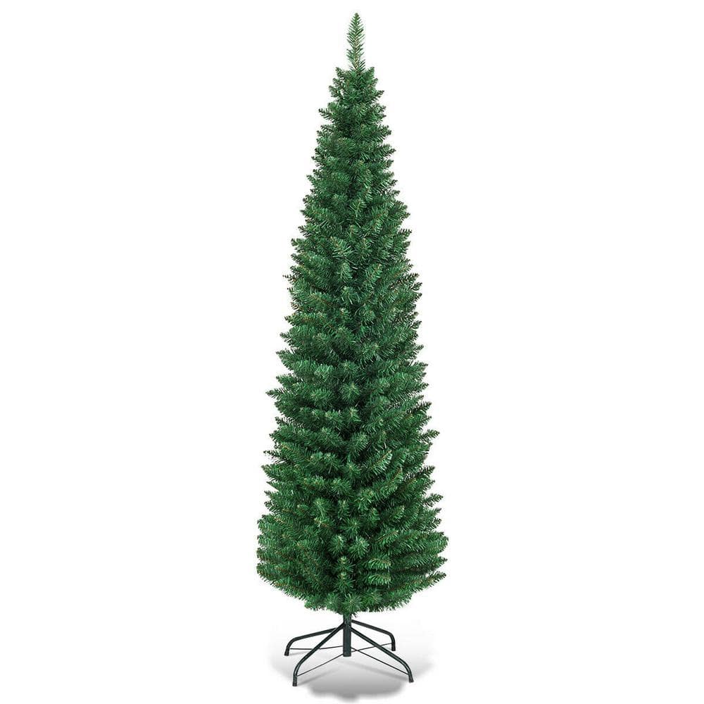 Costway - 6Ft PVC Artificial Pencil Christmas Tree Slim Stand - Green